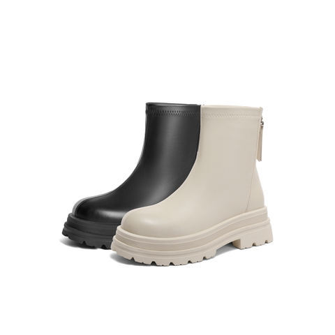 百丽休闲弹力靴女2023冬新百搭厚底增高圆头瘦瘦靴A5S1DDD3