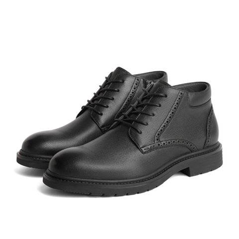 百丽质感商务靴男士2023冬新商场同款羊皮革正装皮鞋加绒D1T56DD3