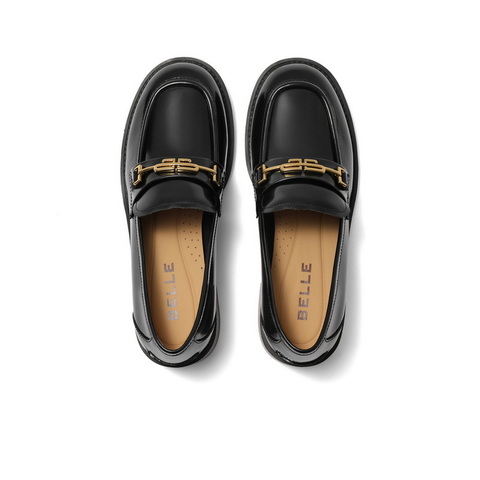 百丽复古擦色乐福鞋女2023秋新商场同款牛皮革学院风单鞋3PAE2CA3