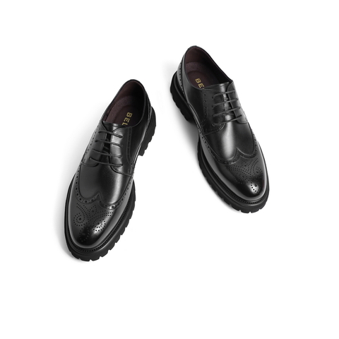 百丽商务正装鞋男2023春新牛皮革英伦风布洛克雕花皮鞋A0775AM3