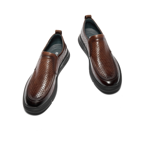 百丽打孔透气休闲鞋男鞋2023夏牛皮革舒适一脚蹬商务皮鞋A1337BM3