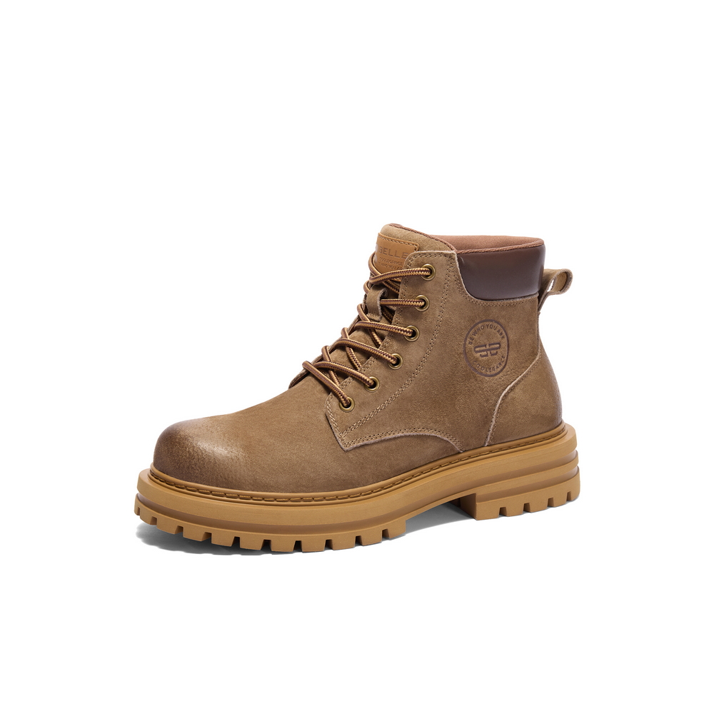 百丽复古潮流休闲靴男靴2023冬户外徒步工装靴大黄靴加绒A1762DD3