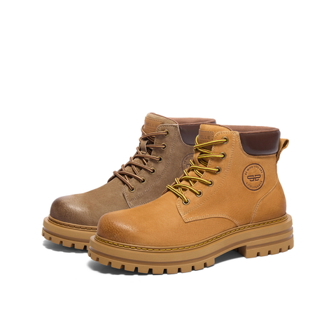 百丽复古潮流休闲靴男靴2023冬户外徒步工装靴大黄靴加绒A1762DD3