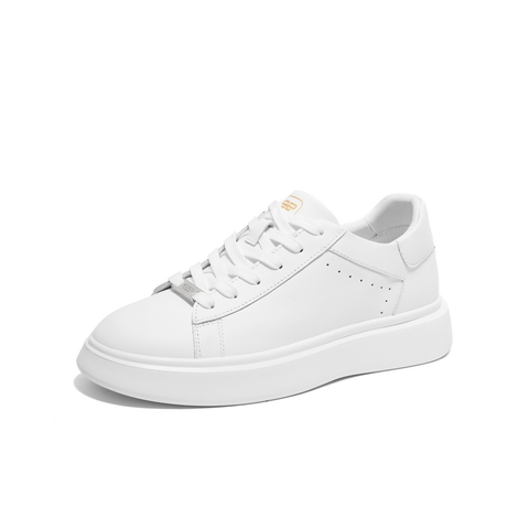 百丽青春减龄小白鞋男鞋2024春新牛皮革轻便厚底休闲板鞋A1387AM4