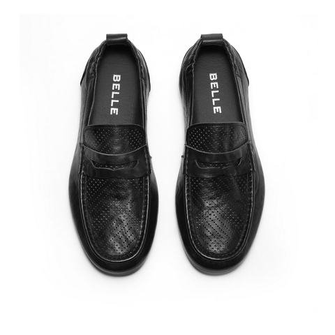 百丽套脚休闲鞋男2024夏新商场同款牛皮革打孔透气豆豆鞋8HG01BM4