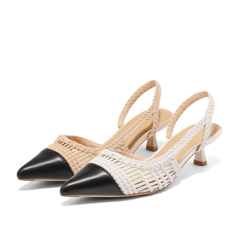 百丽编织尖头包头凉鞋女24夏新商场同款镂空拼色凉鞋A9G2DBH4