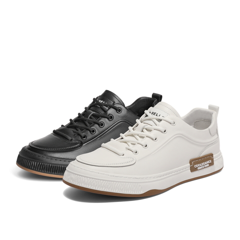 百丽潮搭休闲小白鞋男鞋2024春新牛皮革百搭舒适休闲板鞋A1437AM4