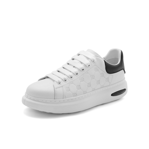 百丽百搭小白鞋男鞋2024春新牛皮革压花轻便厚底休闲板鞋A1438AM4