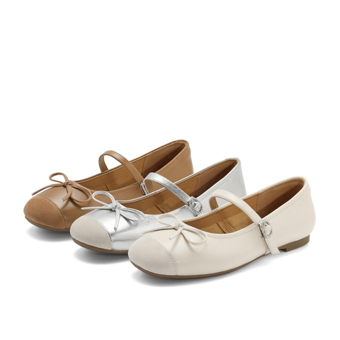 百丽舒适平底玛丽珍鞋女24春新真皮简约蝴蝶结淑女单鞋B1819AQ4
