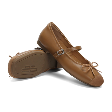 百丽舒适平底玛丽珍鞋女24春新真皮简约蝴蝶结淑女单鞋B1819AQ4