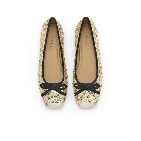 百丽时尚亮片平跟单鞋女24春新舒适方头蝴蝶结单鞋B1818AQ4