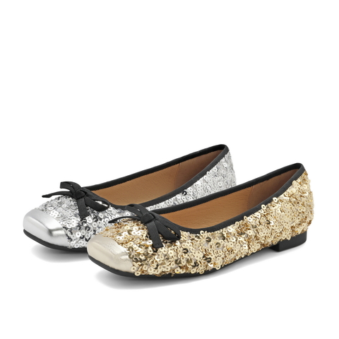 百丽时尚亮片平跟单鞋女24春新舒适方头蝴蝶结单鞋B1818AQ4