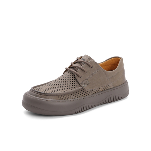 百丽潮搭休闲皮鞋男士2024春新牛皮革厚底舒适户外工装鞋A1383AM4