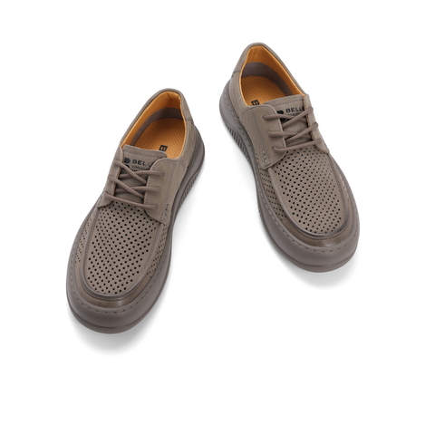 百丽潮搭休闲皮鞋男士2024春新牛皮革厚底舒适户外工装鞋A1383AM4