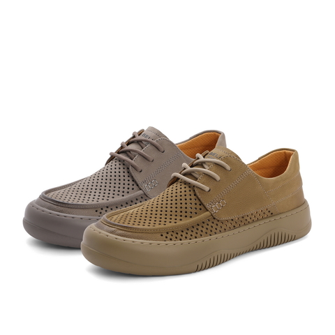 百丽潮搭休闲皮鞋男士2024春新牛皮革厚底舒适户外工装鞋A1383AM4