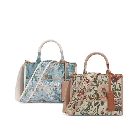 百丽包包2024夏新款复古重工刺绣单肩斜挎手提小号托特包X9324BX4