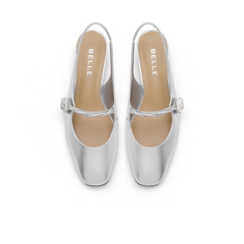 百丽时尚包头凉鞋女24夏新真皮满钻一字带后空凉鞋BR439BH4