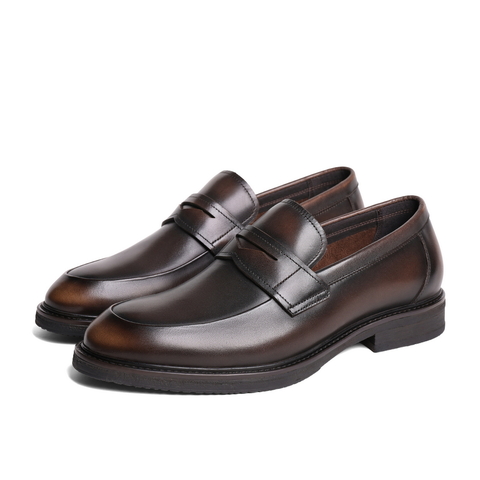 百丽通勤商务鞋男士2024春新牛皮革套脚婚鞋正装乐福皮鞋A1376AM4