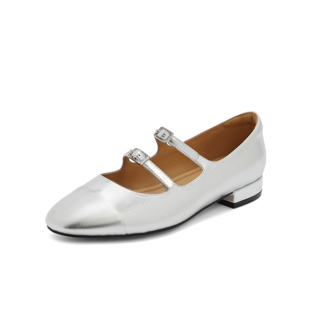 百丽双条带玛丽珍鞋女24春新真皮简约秀气平跟单鞋B1837AQ4