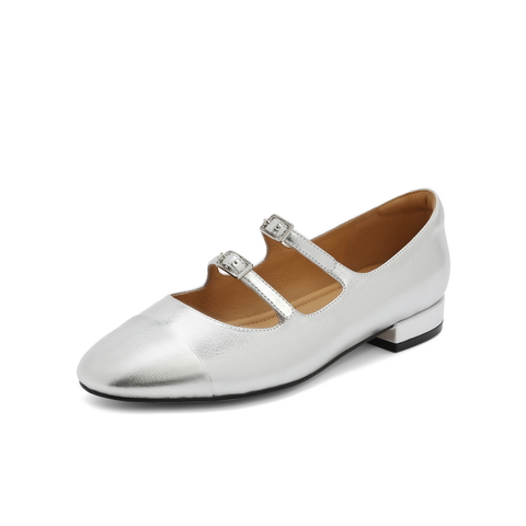 百丽双条带玛丽珍鞋女24春新真皮简约秀气平跟单鞋B1837AQ4