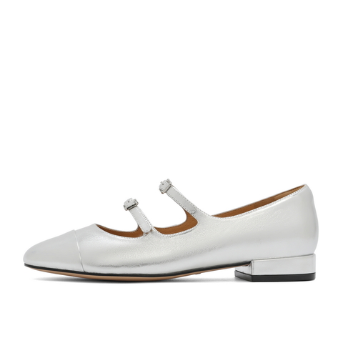 百丽双条带玛丽珍鞋女24春新真皮简约秀气平跟单鞋B1837AQ4