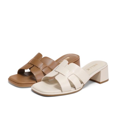 百丽简约方头一字拖女24夏新商场同款编织休闲拖鞋A8Z1DBT4