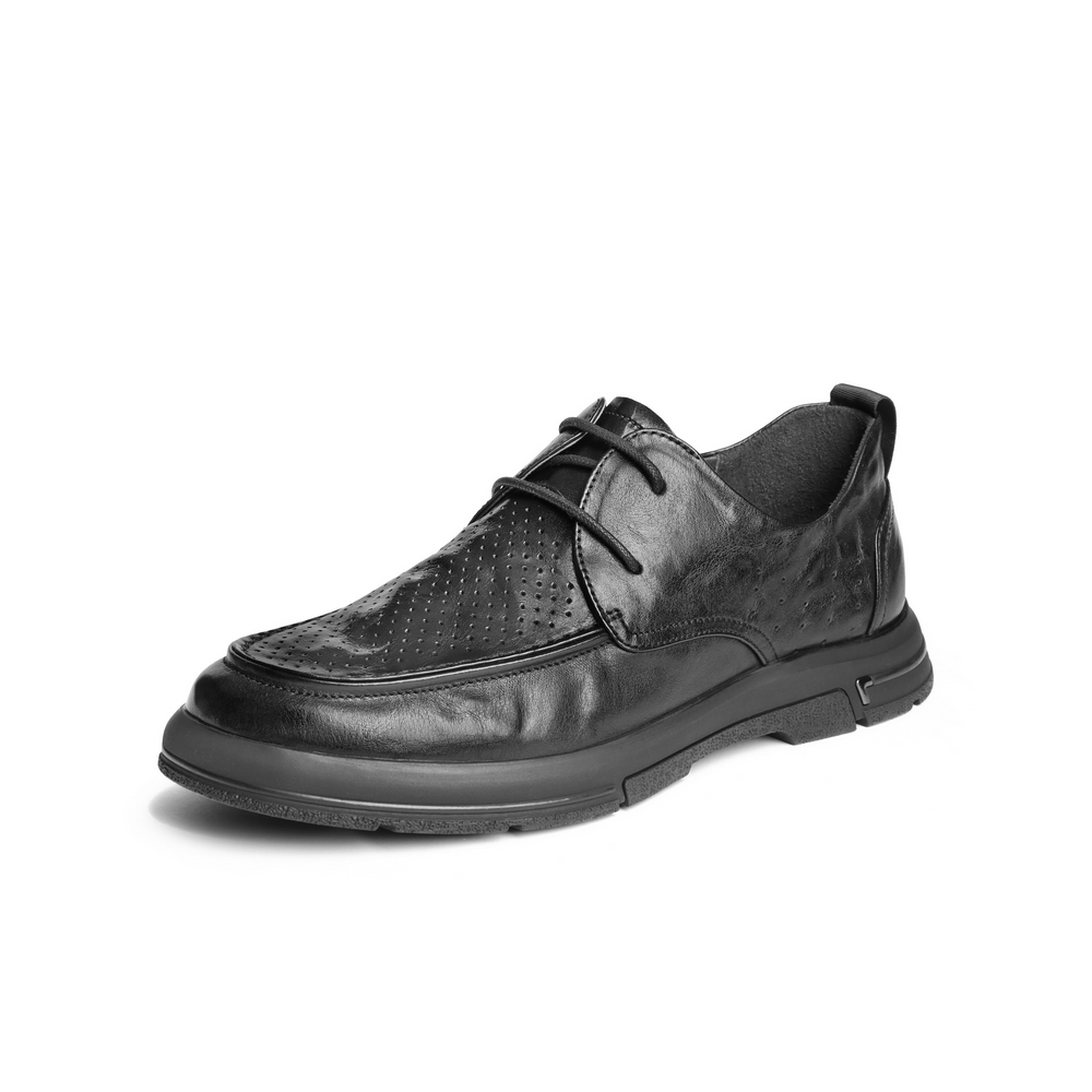 百丽办公商务皮鞋男2023秋新牛皮革休闲舒适系带爸爸鞋A1184CM3