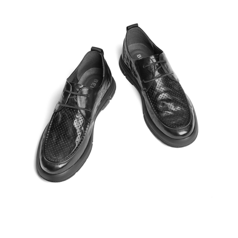 百丽办公商务皮鞋男2023秋新牛皮革休闲舒适系带爸爸鞋A1184CM3