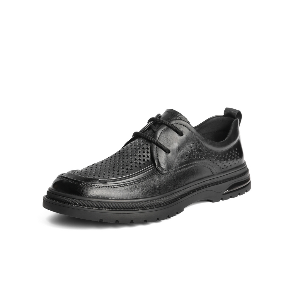 百丽打孔透气休闲皮鞋男款2024夏新牛皮革舒适潮搭商务鞋A1365BM4