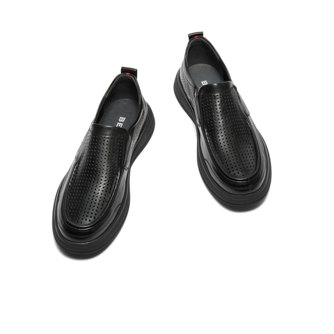 百丽打孔透气休闲鞋男鞋2024夏新牛皮革舒适套脚商务皮鞋A1533BM4