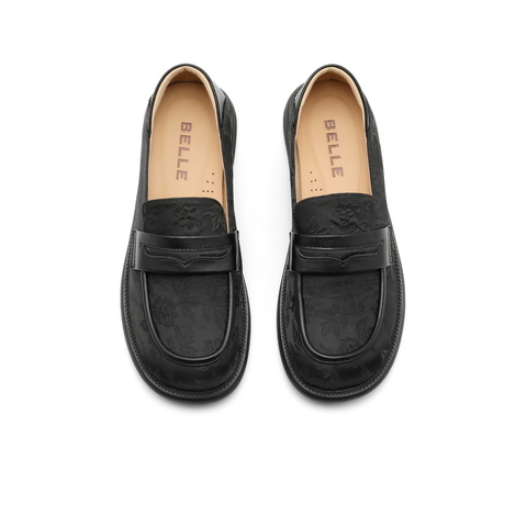 百丽改良新中式乐福鞋女24秋新开口笑平跟舒适单鞋B1909CA4