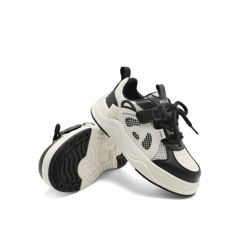 百丽撞色板鞋女童24夏新商场同款熊猫百搭休闲鞋V0080B84