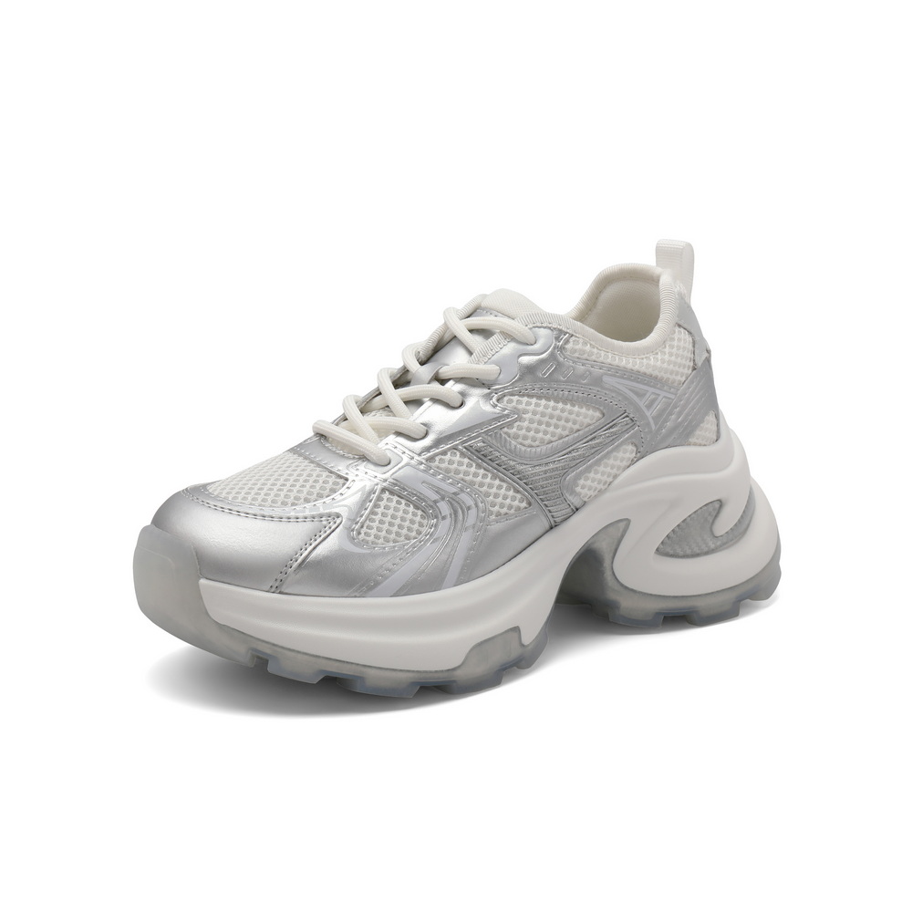 百丽银色潮流老爹鞋女2024秋舒适厚底透气网面鞋B2037CQ4