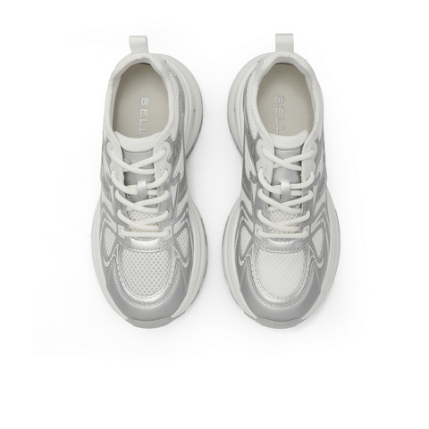 百丽银色潮流老爹鞋女2024秋舒适厚底透气网面鞋B2037CQ4