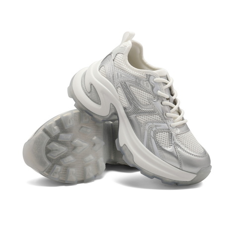 百丽银色潮流老爹鞋女2024秋舒适厚底透气网面鞋B2037CQ4