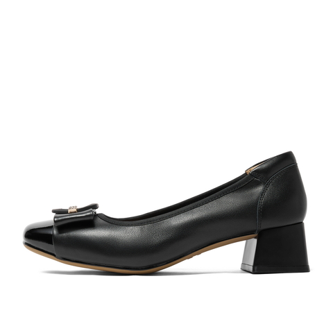 百丽简约高跟单鞋2024秋商场同款真皮粗跟通勤单鞋B5M1DCQ4