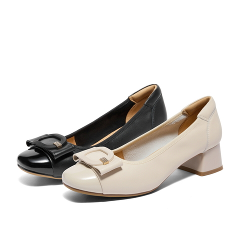 百丽简约高跟单鞋2024秋商场同款真皮粗跟通勤单鞋B5M1DCQ4