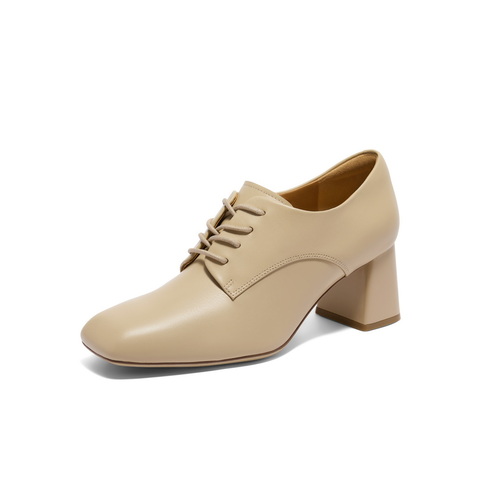 百丽休闲粗高跟单鞋女2024秋商场同款真皮新款简约单鞋3DFB1CM4