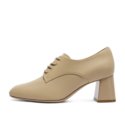 百丽休闲粗高跟单鞋女2024秋商场同款真皮新款简约单鞋3DFB1CM4