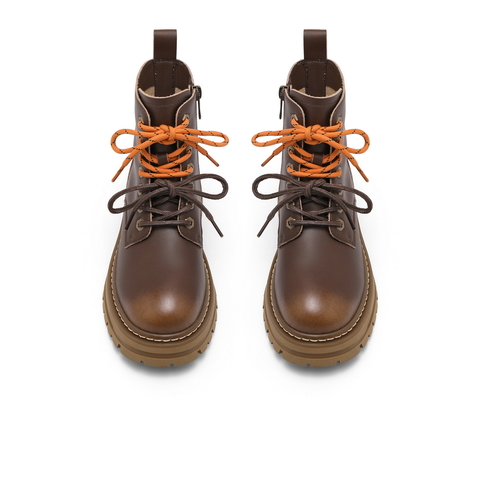 百丽复古厚底工装靴女2024冬新户外徒步休闲短靴B2248DD4