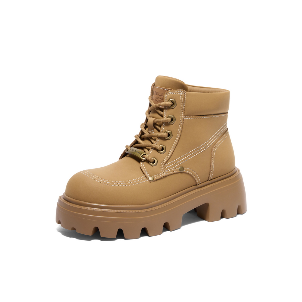 百丽厚底增高工装靴女2024冬新商场同款户外徒步短靴B5A1DDD4