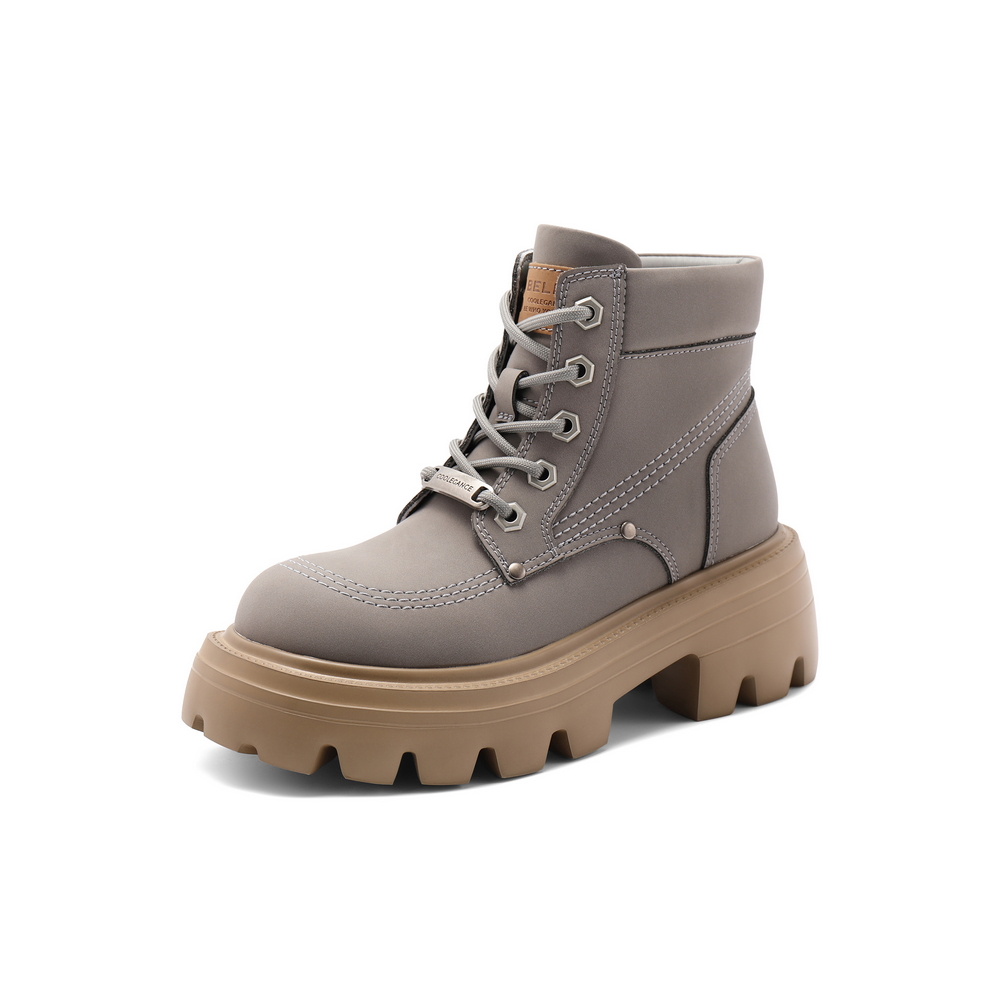 百丽厚底增高工装靴女2024冬新商场同款户外徒步短靴B5A1DDD4