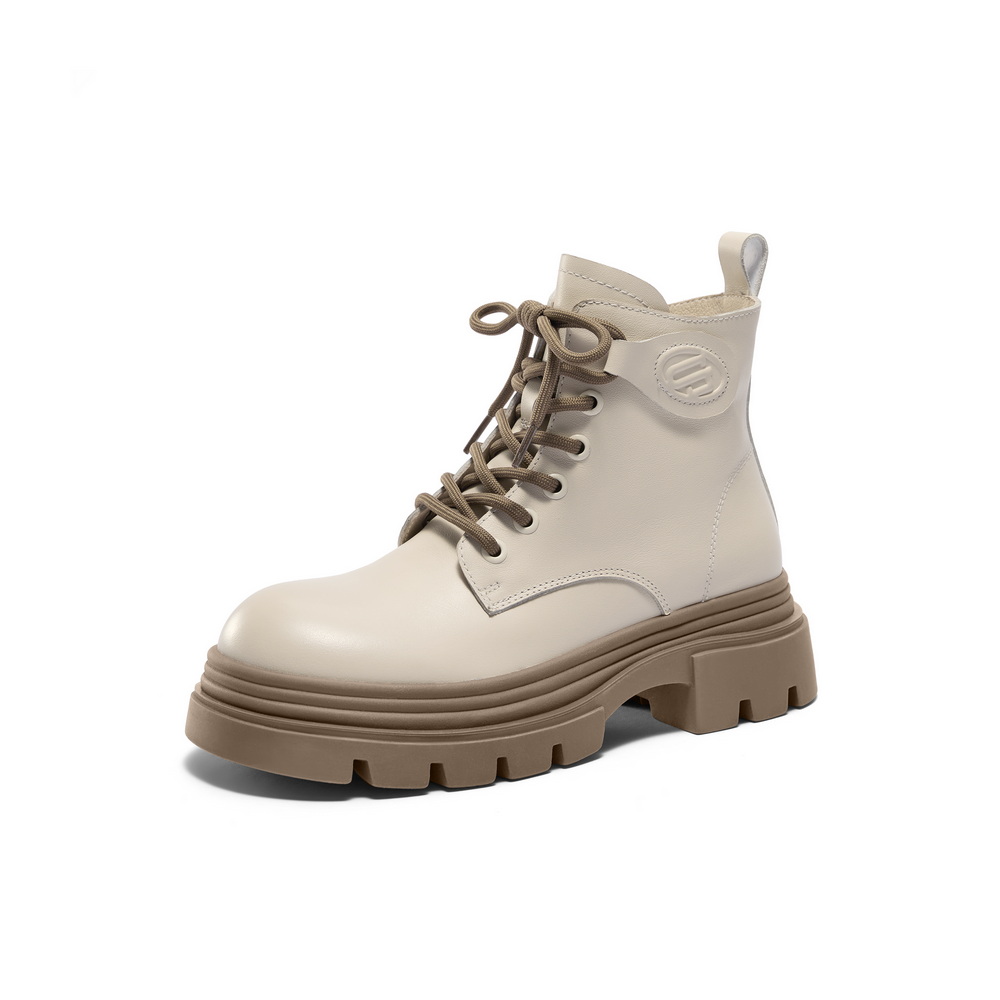 百丽舒适系带马丁靴女2024冬新商场同款真皮短筒靴B9T1DDD4