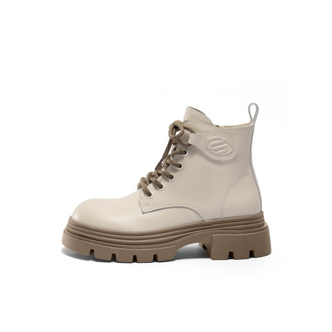 百丽舒适系带马丁靴女2024冬新商场同款真皮短筒靴B9T1DDD4