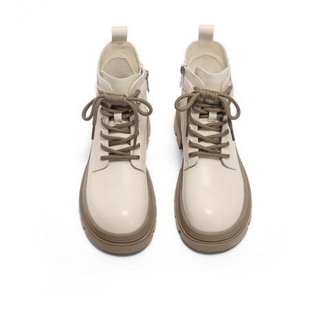 百丽舒适系带马丁靴女2024冬新商场同款真皮短筒靴B9T1DDD4