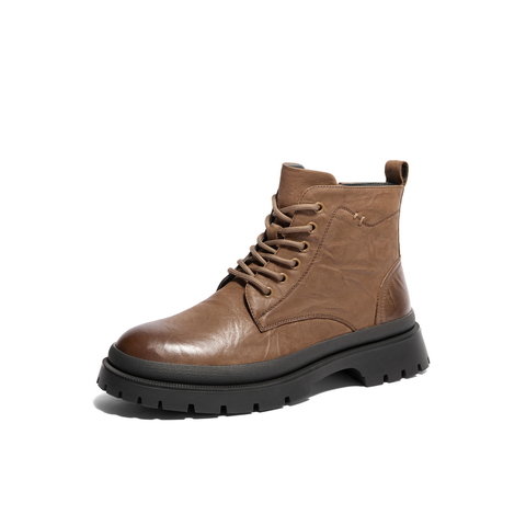 百丽潮搭休闲靴男2024冬新商场同款牛皮革户外马丁靴8NB01DD4