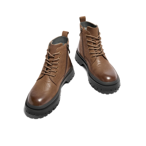 百丽潮搭休闲靴男2024冬新商场同款牛皮革户外马丁靴8NB01DD4