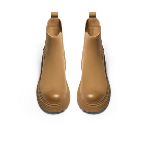 百丽厚底增高烟筒靴女2024冬新真皮时尚复古短靴B2149DD4