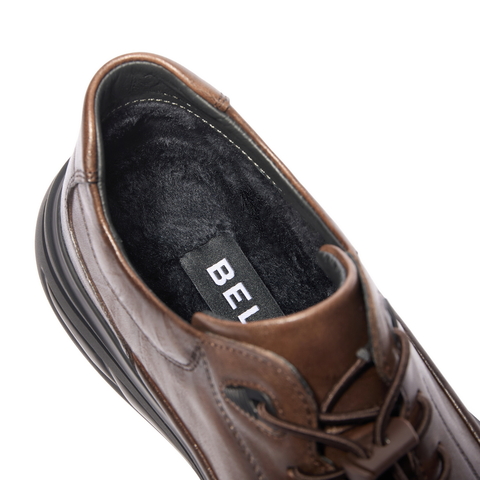 百丽舒适厚底休闲鞋男鞋2024冬新牛皮革户外运动板鞋加绒A1685DM4