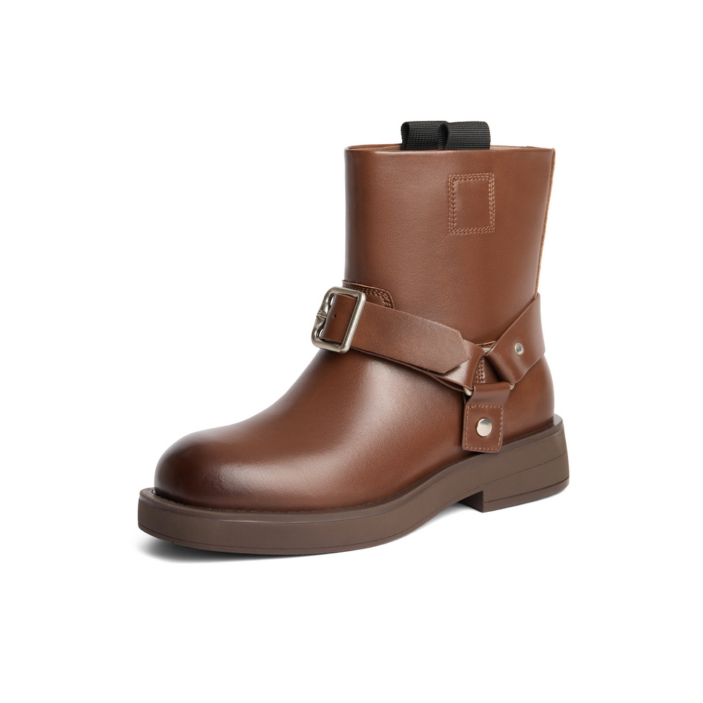 百丽时尚百搭休闲靴女2024冬新休闲短筒休闲靴B2170DZ4